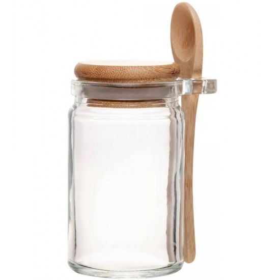 Porta Mantimentos 350ml Redondo com Colher e Tampa de Bambu Vidro